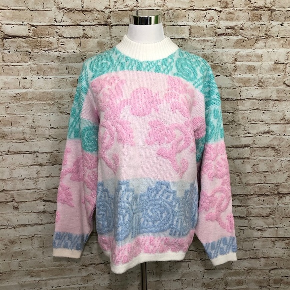 Teasers Sweaters - Vintage Textured Shiny Sweater Pastel 80s